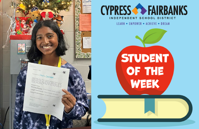 CFISD Student of the Week: Vimukti ChellappaÂ Â 