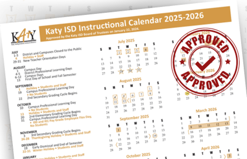 Katy ISD Approves 2025-2026 Instructional Calendar